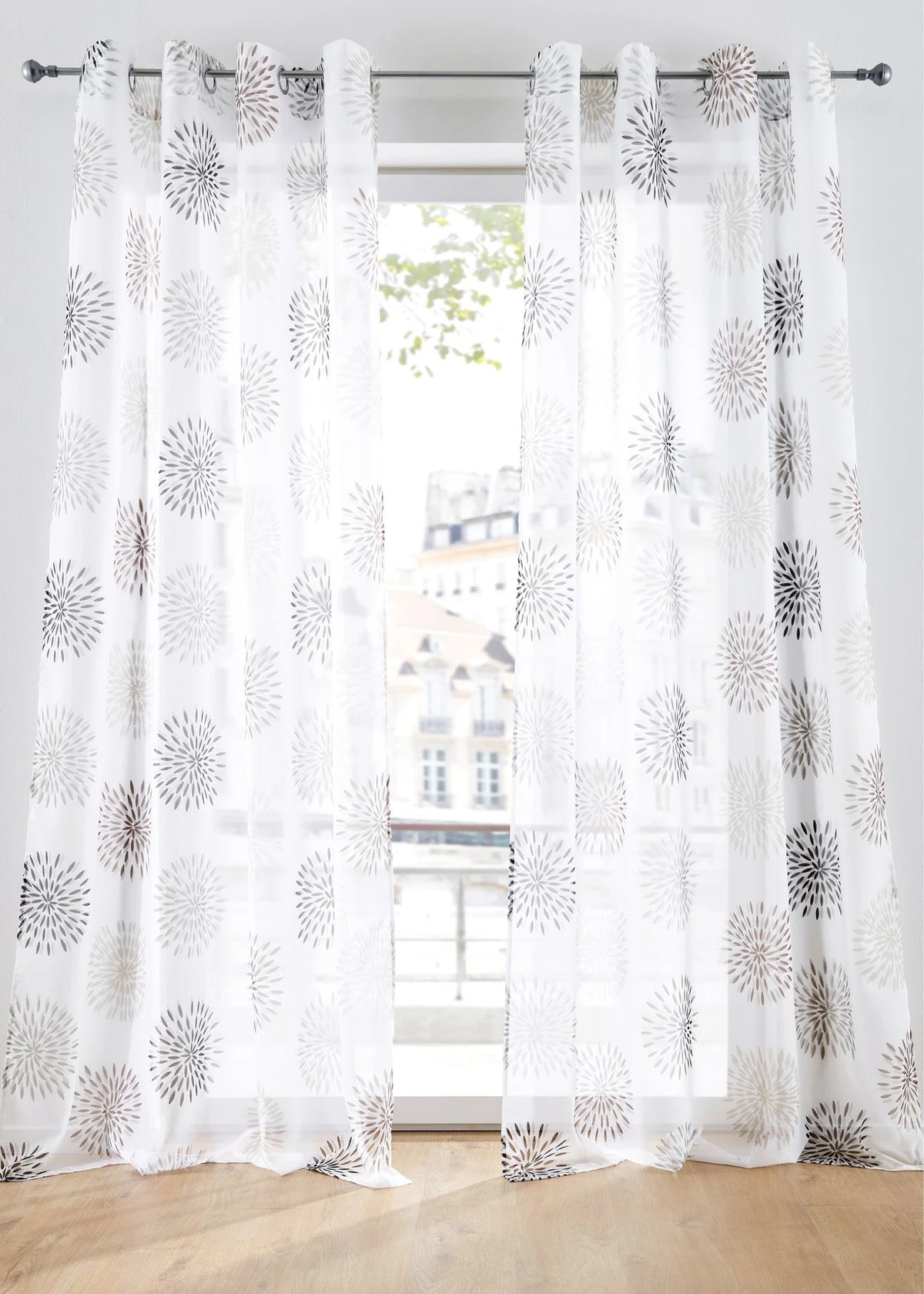 Lightweight Sheer Curtain Panel, Including Extra-Long Sizes in Brown and White, view 1